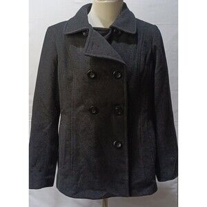 Bromley Collection Women's Wool Blend Black Pea Coat Large Double Breasted